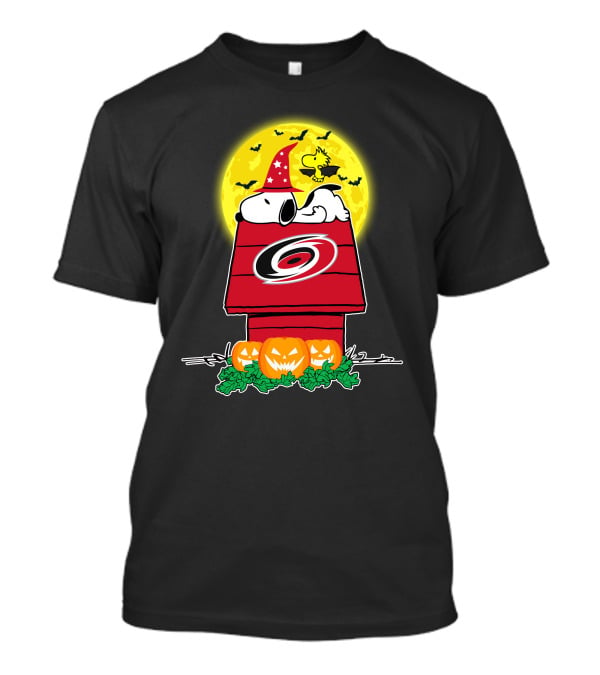 Carolina Hurricanes Snoopy Halloween Peanuts Woodstock Pumpkins Moon T-Shirt