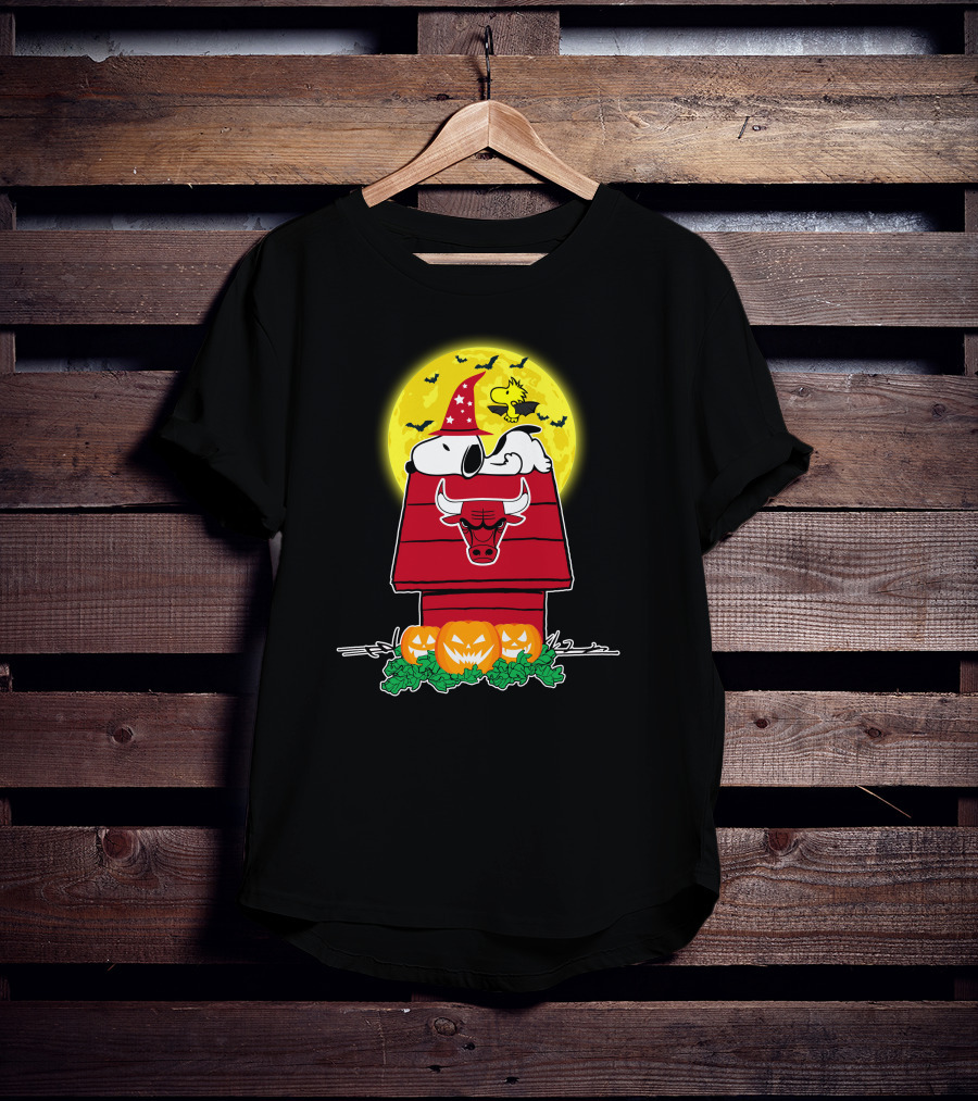 Chicago Bulls Snoopy Halloween Peanuts Pumpkin Woodstock Moon T-Shirt