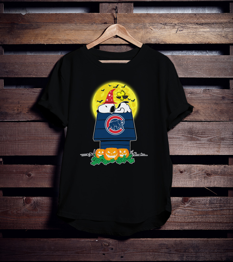 Chicago Cubs Snoopy Halloween Peanuts Jack-O-Lantern Woodstock T-Shirt