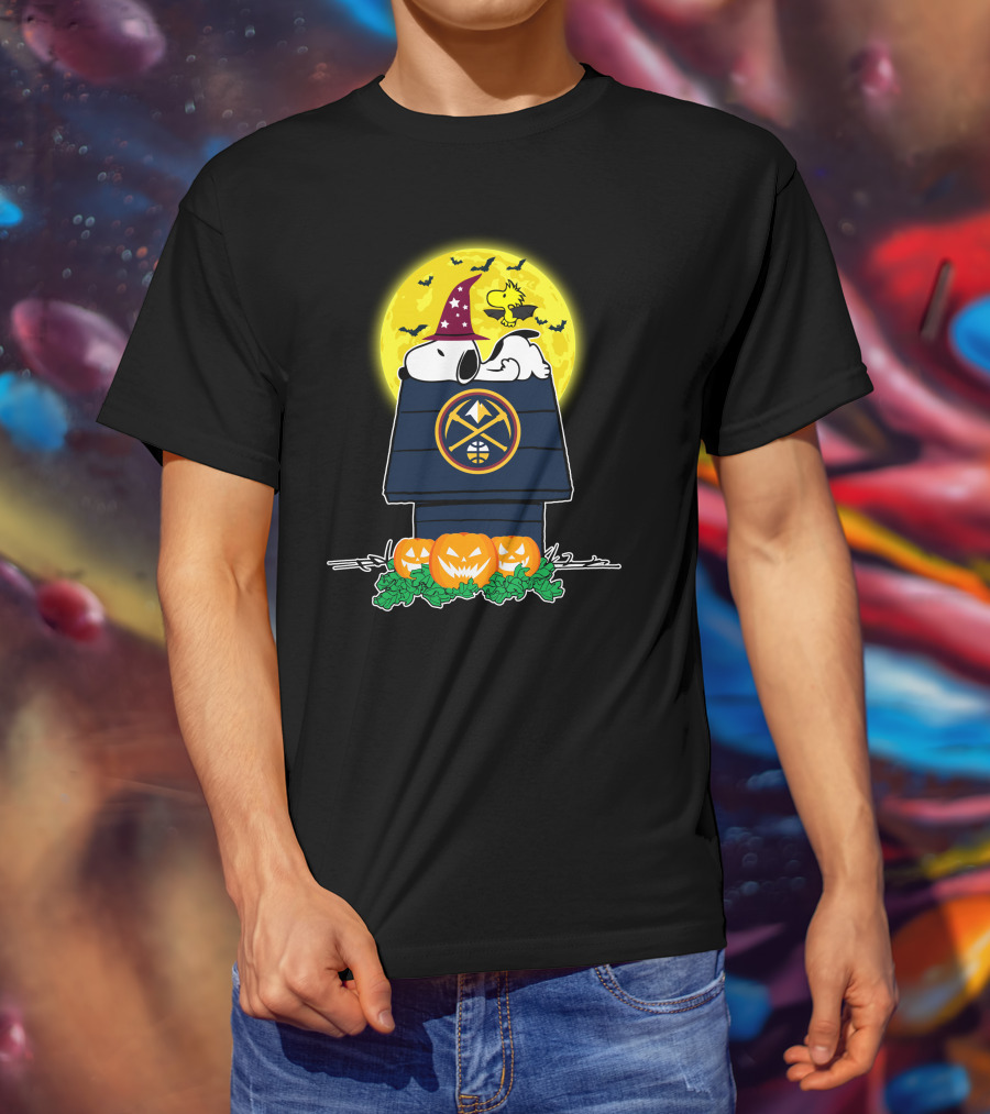 Denver Nuggets Snoopy Halloween Peanuts Doghouse Pumpkins Moon T-Shirt