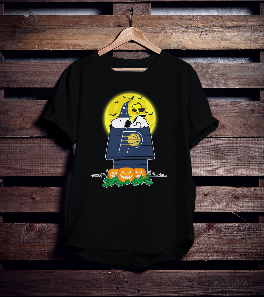 Indiana Pacers Snoopy Woodstock Halloween Moon Pumpkins T-Shirt