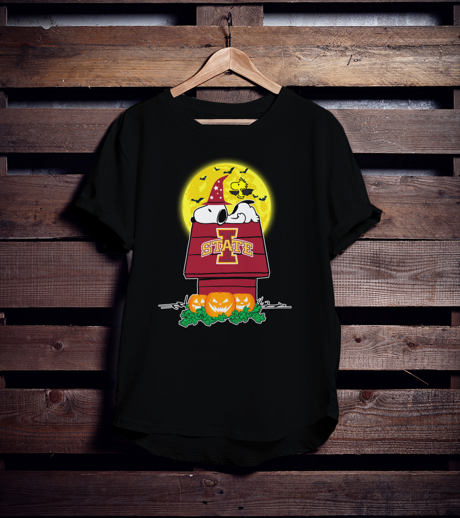 Snoopy And Woodstock Iowa State Cyclones Halloween Pumpkins Moon T-Shirt