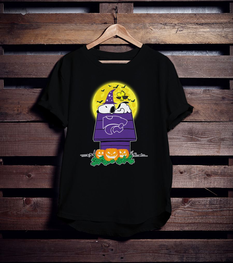 Kansas State Wildcats Snoopy Halloween Moon Pumpkins Peanuts Woodstock T-Shirt