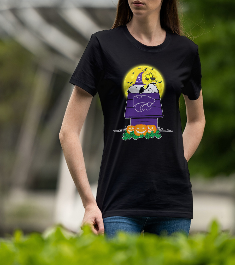 Kansas State Wildcats Snoopy Halloween Moon Pumpkins Peanuts Woodstock T-Shirt