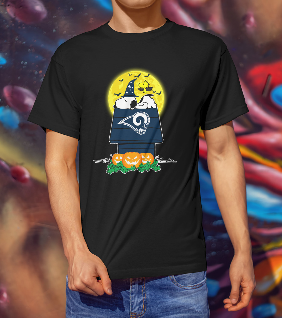 Los Angeles Rams Snoopy Halloween Peanuts Jack-O'-Lanterns Full Moon T-Shirt
