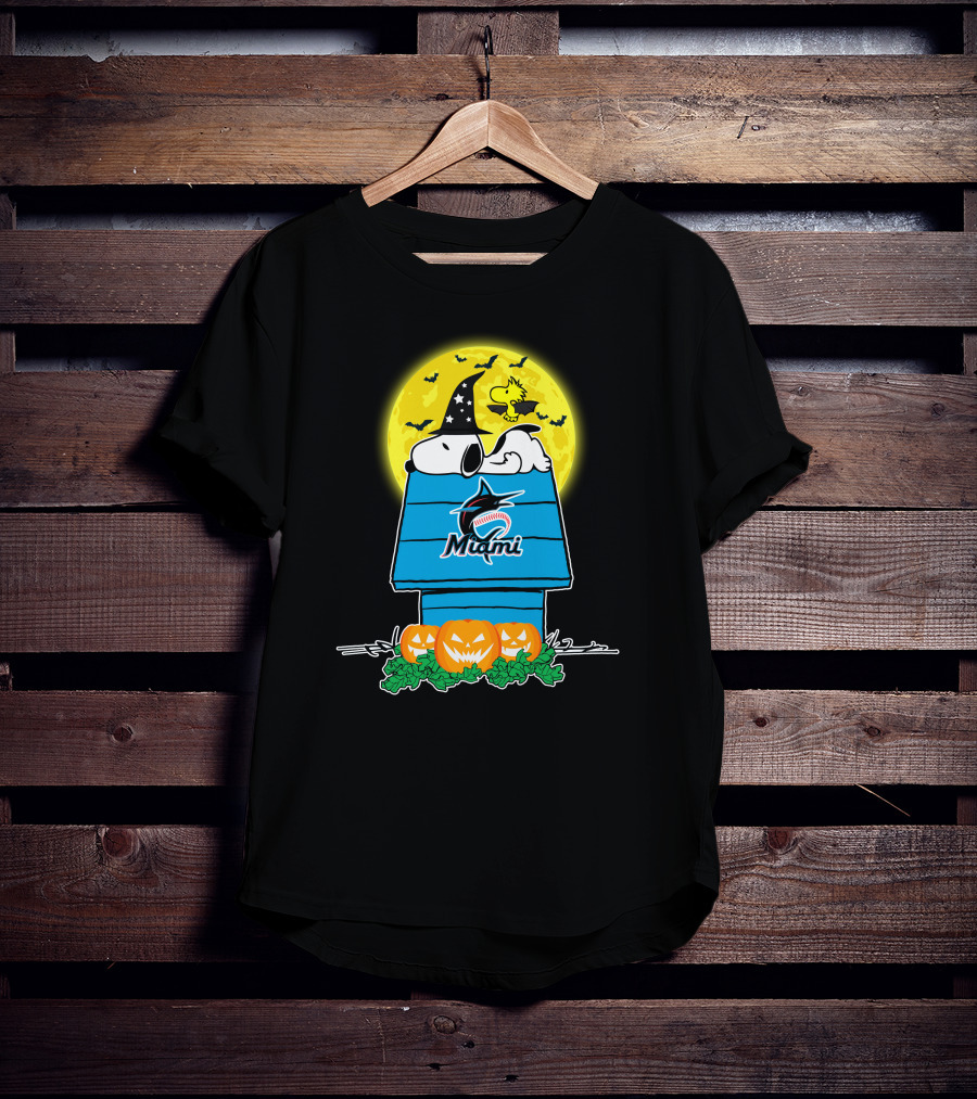 Snoopy Miami Marlins Halloween Moon Pumpkins T-Shirt