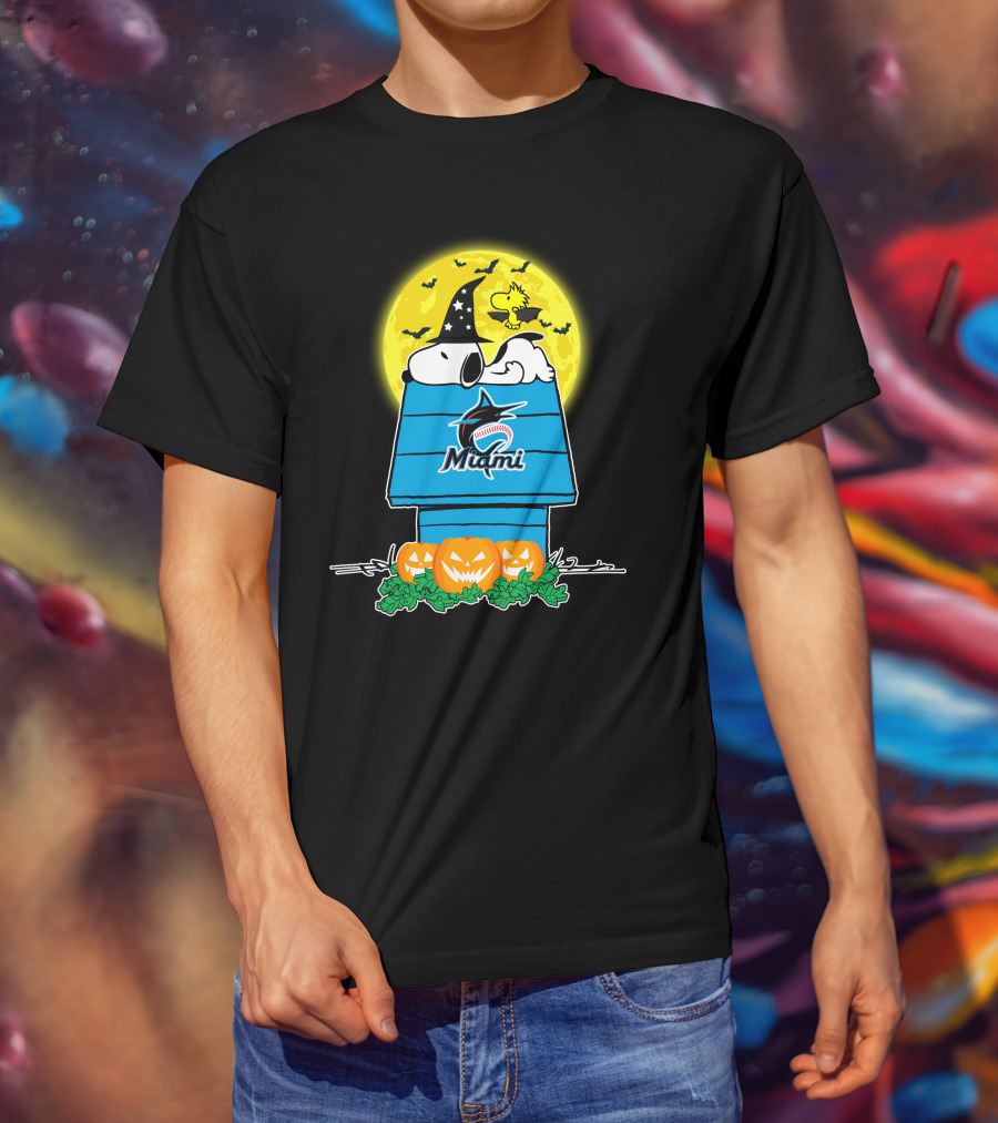 Snoopy Miami Marlins Halloween Moon Pumpkins T-Shirt