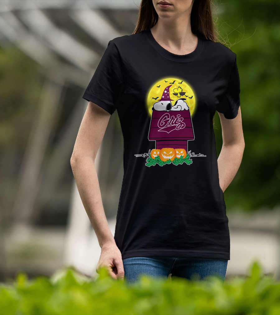 Montana Grizzlies Snoopy Woodstock Halloween Pumpkins Moon T-Shirt