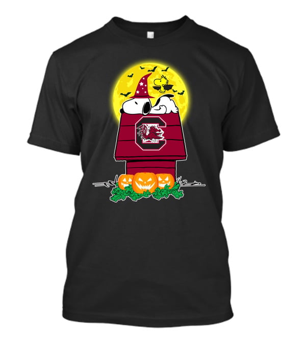 South Carolina Gamecocks Snoopy Woodstock Halloween Peanuts Pumpkins Moon T-Shirt