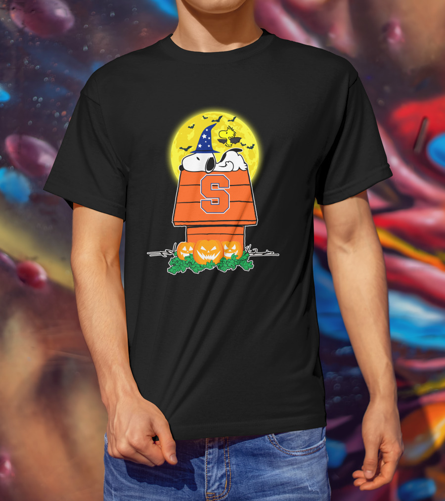 Syracuse Orange Snoopy Halloween Pumpkins Moon Bats Woodstock T-Shirt