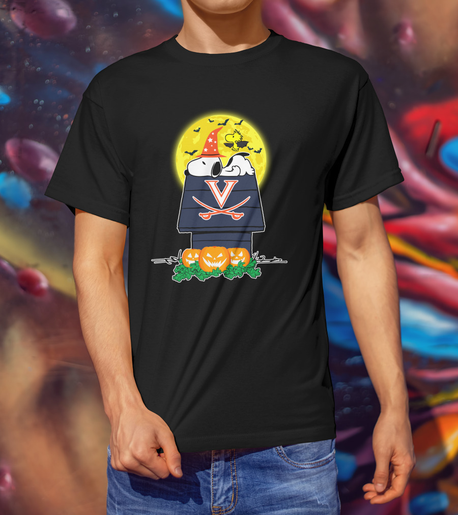 Virginia Cavaliers Snoopy Halloween Pumpkin House Moon T-Shirt
