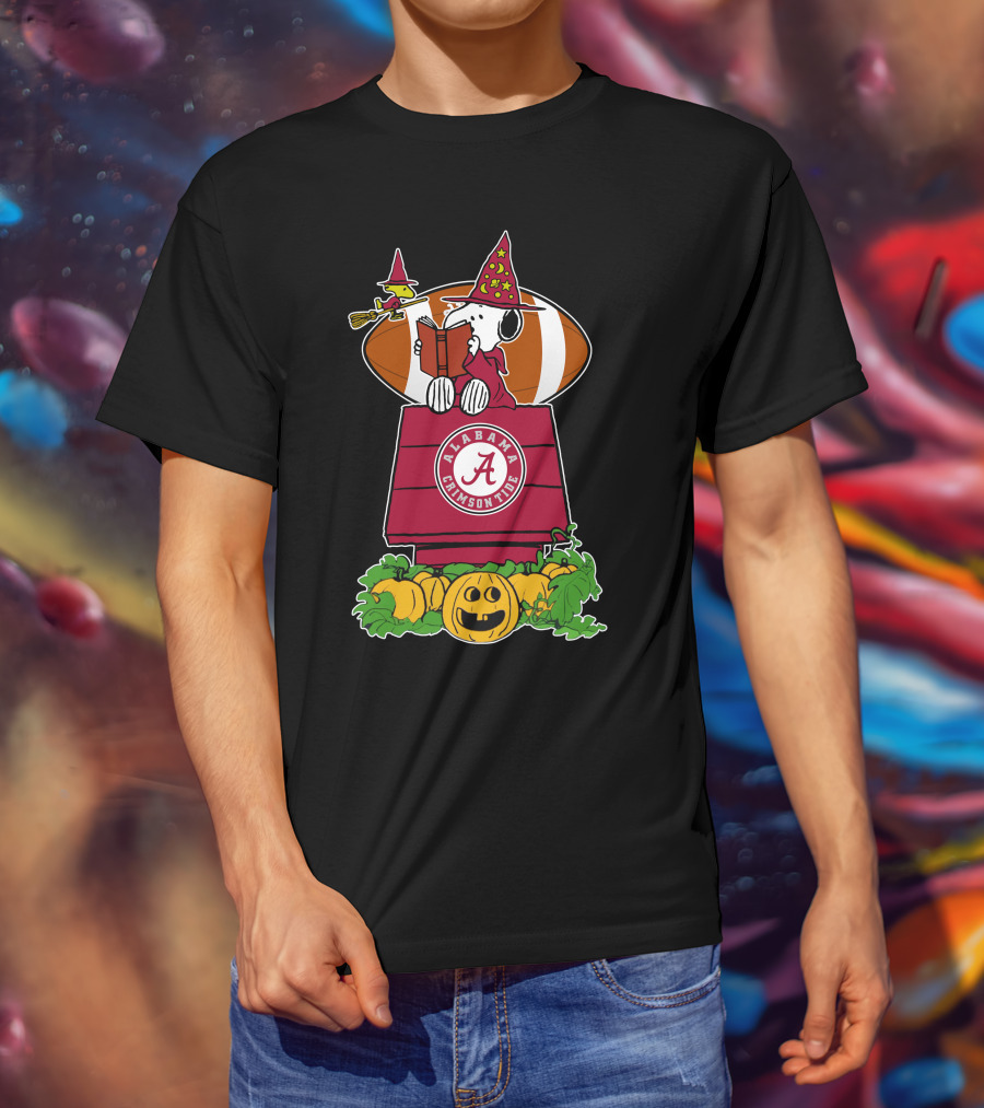 Alabama Crimson Tide Snoopy Halloween Witch Pumpkin Football T-Shirt