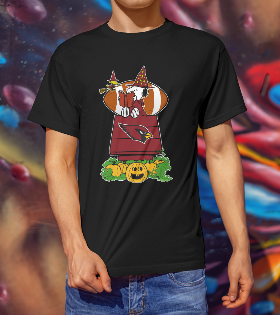 Arizona Cardinals Snoopy Halloween Football Pumpkin Scene T-Shirt