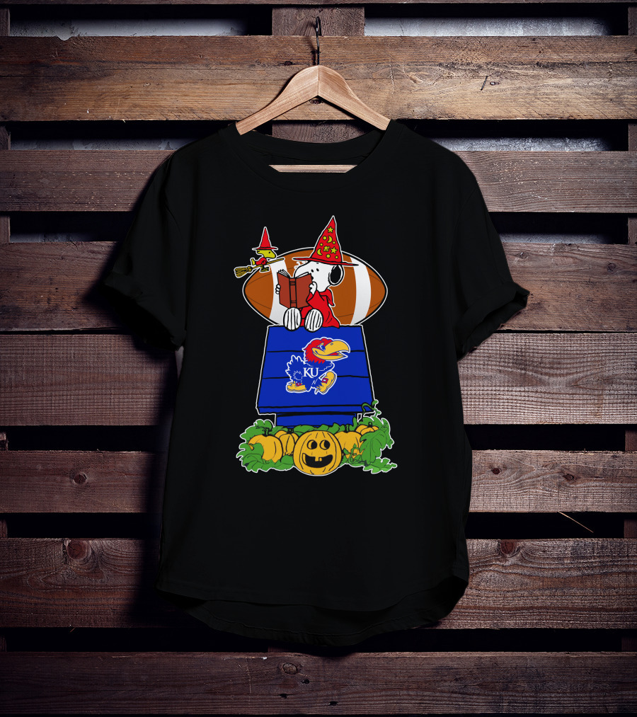 Kansas Jayhawks Snoopy Wizard Halloween Football Pumpkins T-Shirt