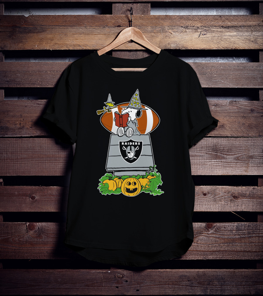 Las Vegas Raiders Snoopy Halloween Witch Pumpkin Football Doghouse T-Shirt