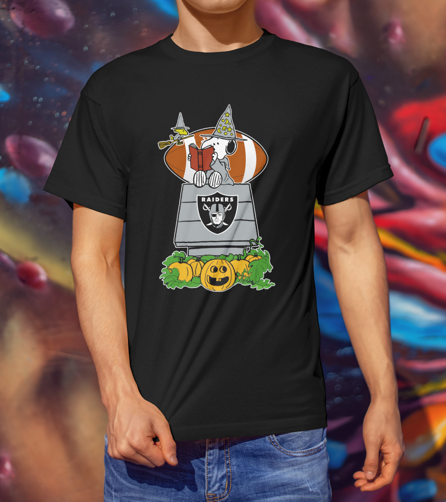 Las Vegas Raiders Snoopy Halloween Witch Pumpkin Football Doghouse T-Shirt
