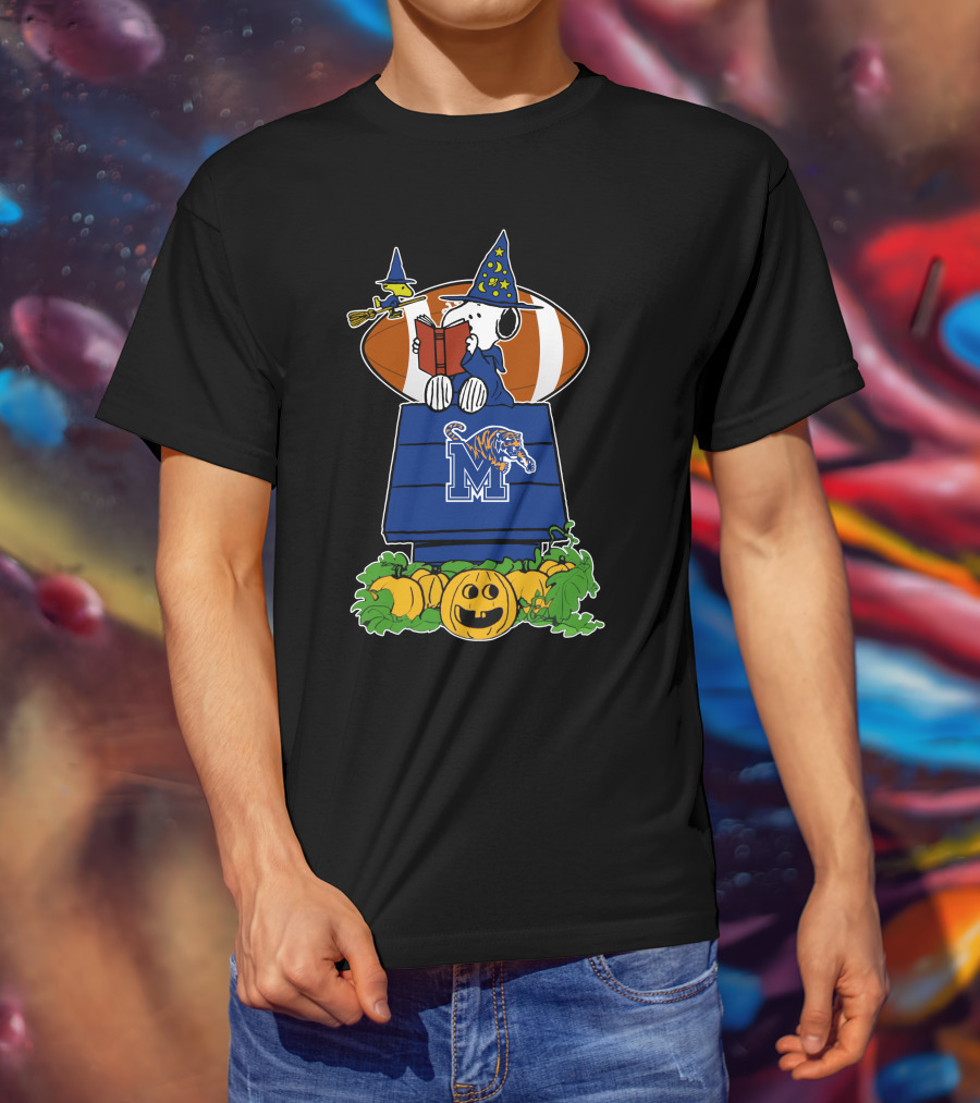 Memphis Tigers Snoopy Halloween Football Wizard Witch Peanuts Pumpkin T-Shirt