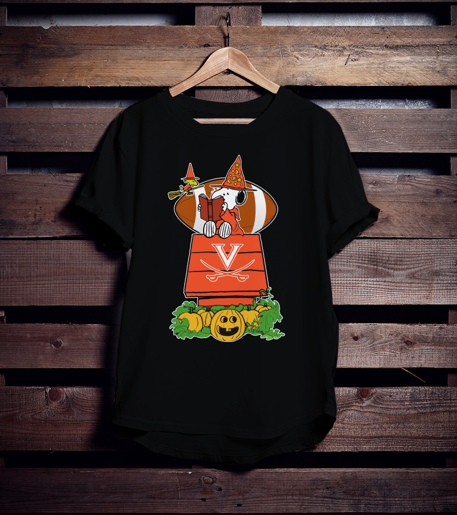 Virginia Cavaliers Snoopy Halloween Witch Football Pumpkin Scene T-Shirt