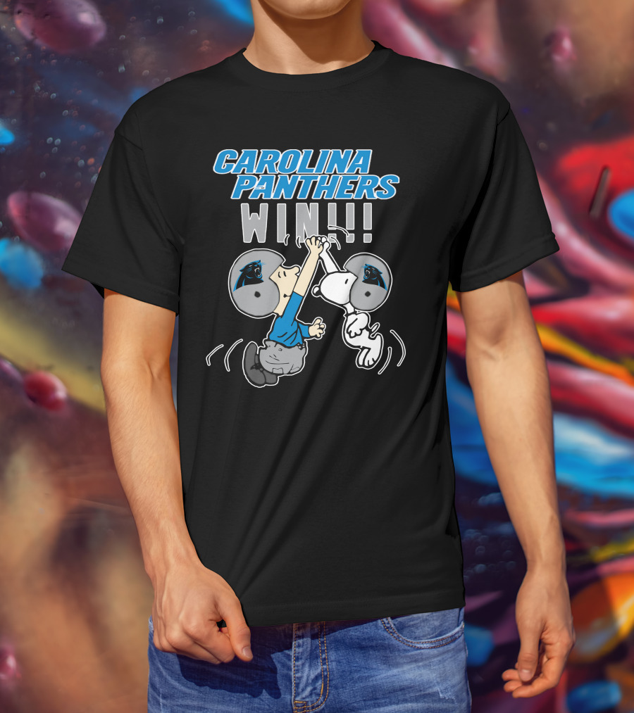Carolina Panthers Win High Five Celebration Peanuts Characters T-Shirt