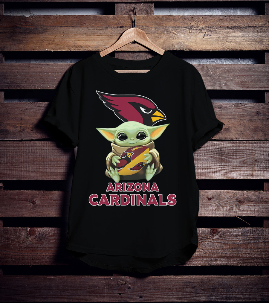 Arizona Cardinals Baby Yoda Holding Football Star Wars Crossover T-Shirt