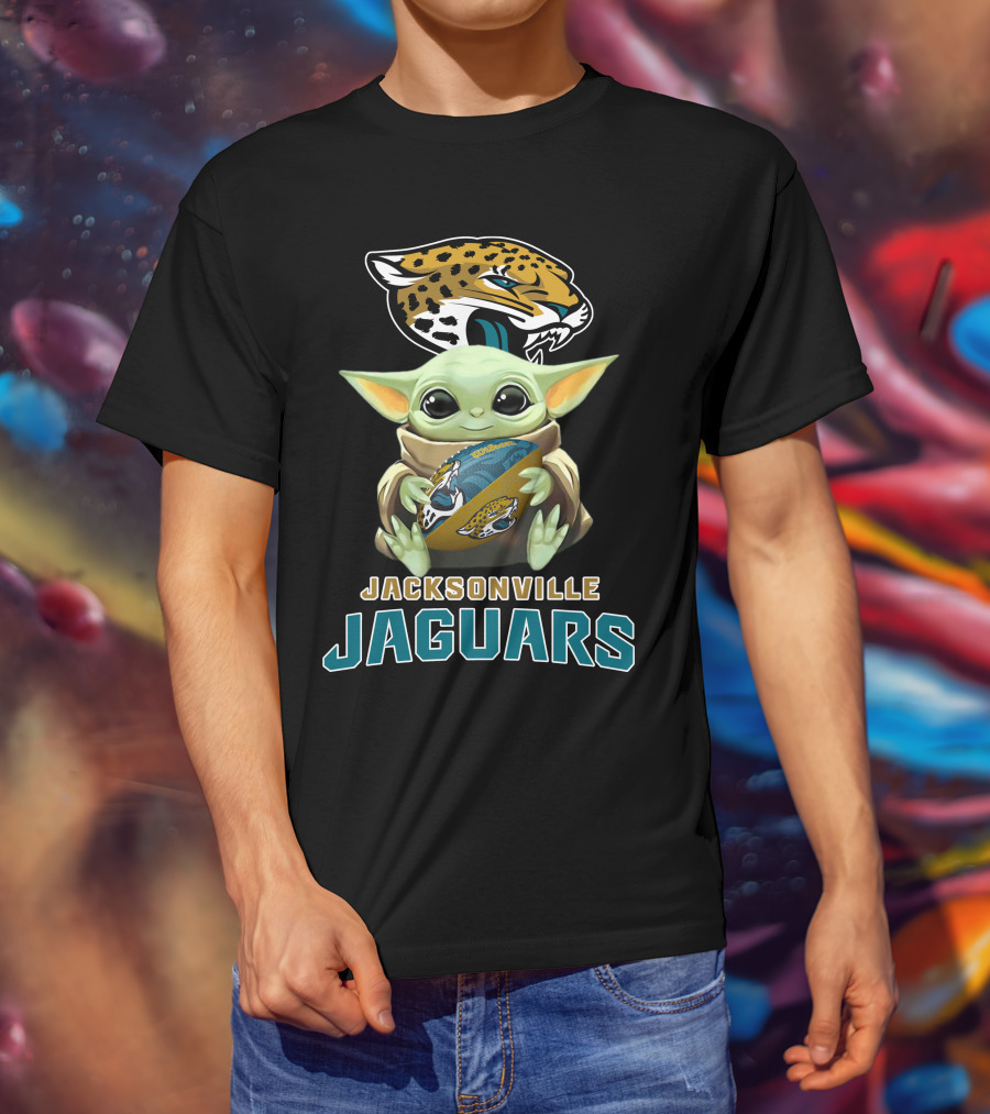 Jacksonville Jaguars Baby Yoda Holding Football With Team T-Shirt