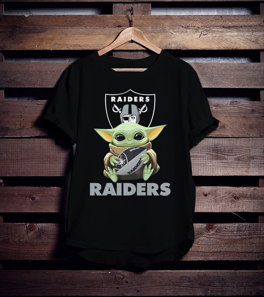Las Vegas Raiders Baby Yoda Holding Football With Raiders T-Shirt