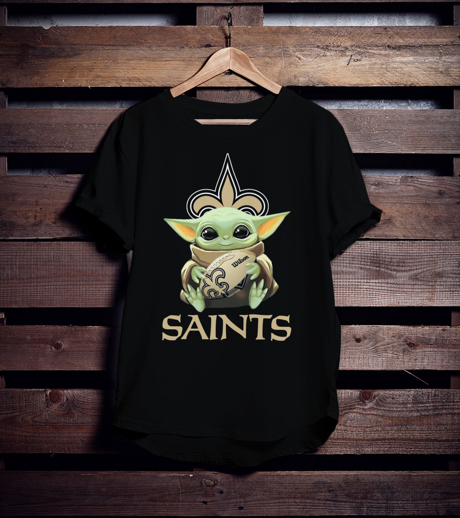 New Orleans Saints Baby Yoda Wilson Football Fleur-De-Lis T-Shirt