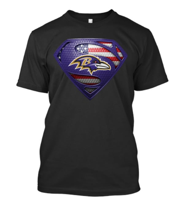 Baltimore Ravens Superman Shield American Flag T-Shirt