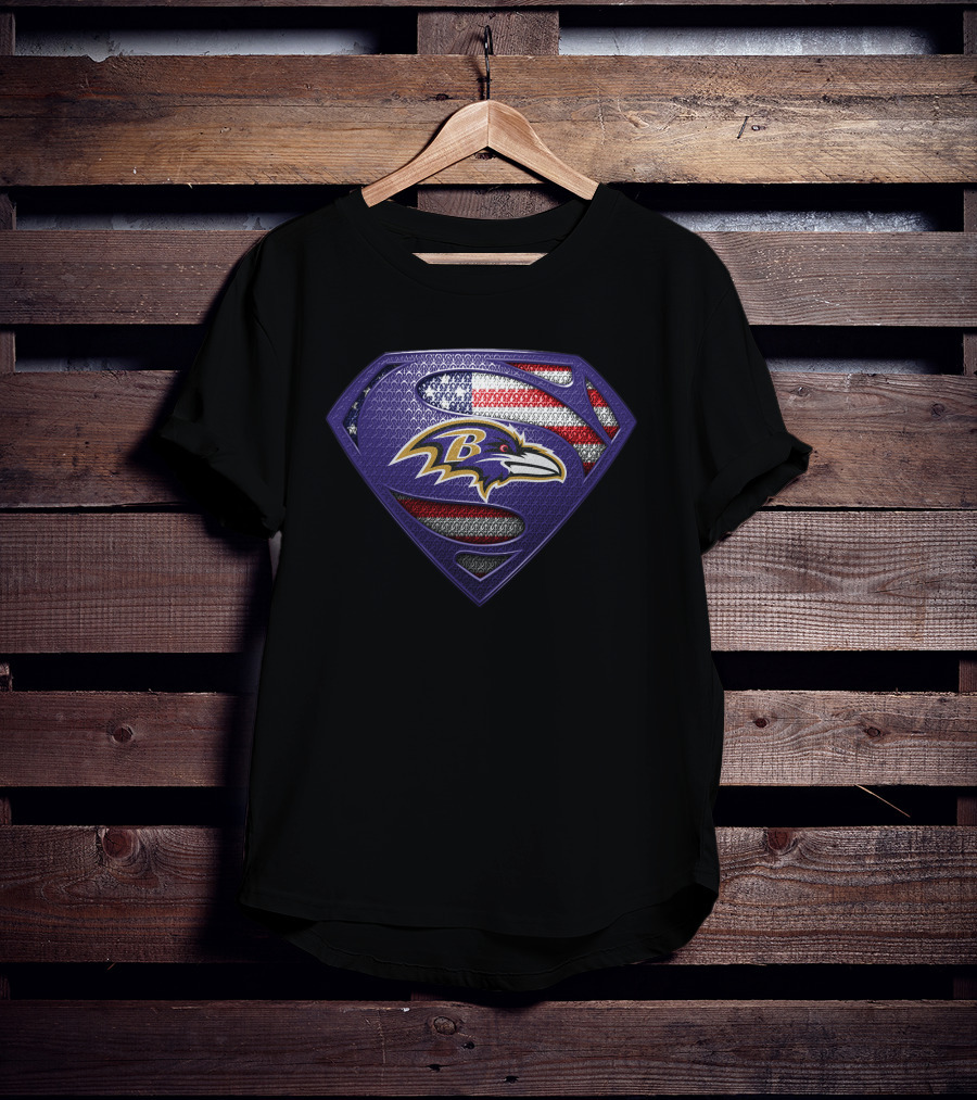 Baltimore Ravens Superman Shield American Flag T-Shirt