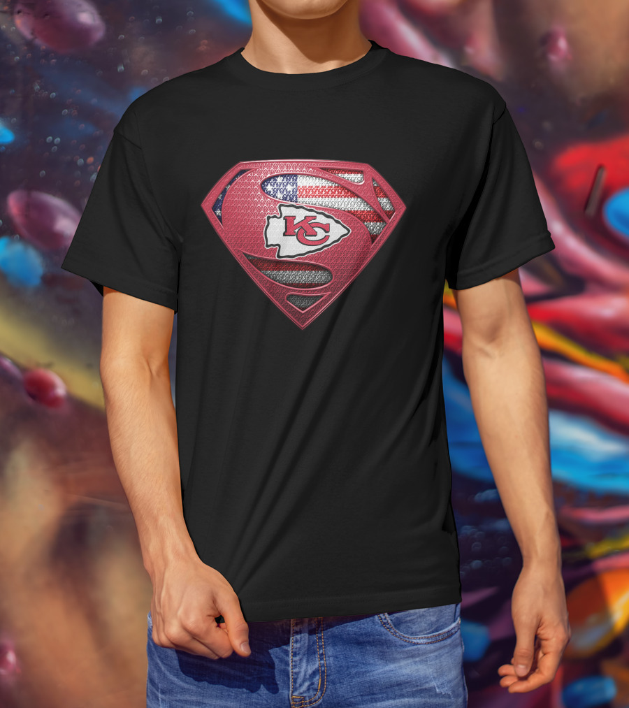 Kansas City Chiefs Superman Logo With American Flag T-Shirt