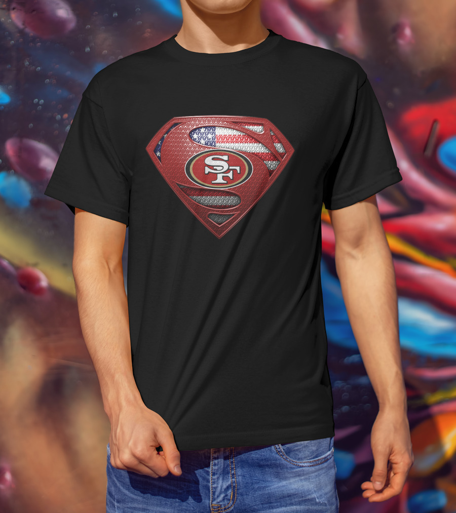 San Francisco 49ers Superman Sf Logo With American Flag T-Shirt