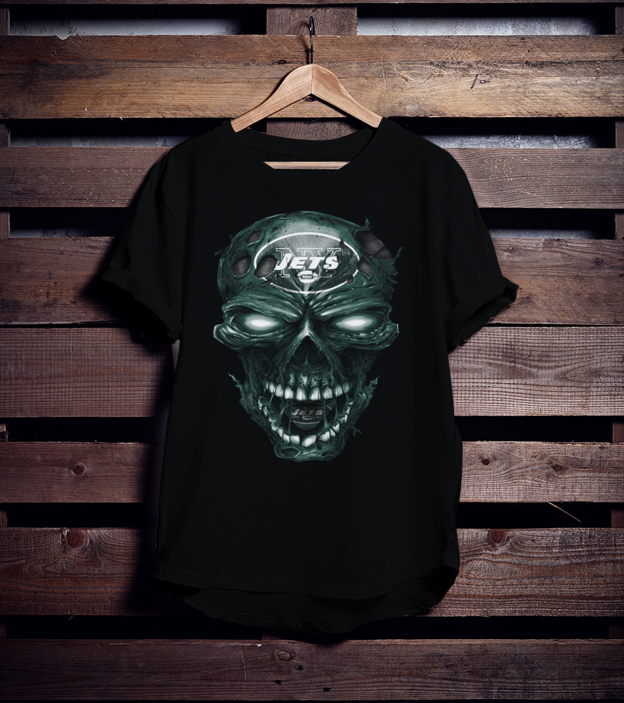 New York Jets Skull Design With Team Logo And Intense Skull T-Shirt
