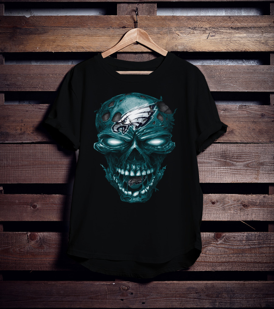Philadelphia Eagles Skull Design Nfl Team Logo Fusion T-Shirt