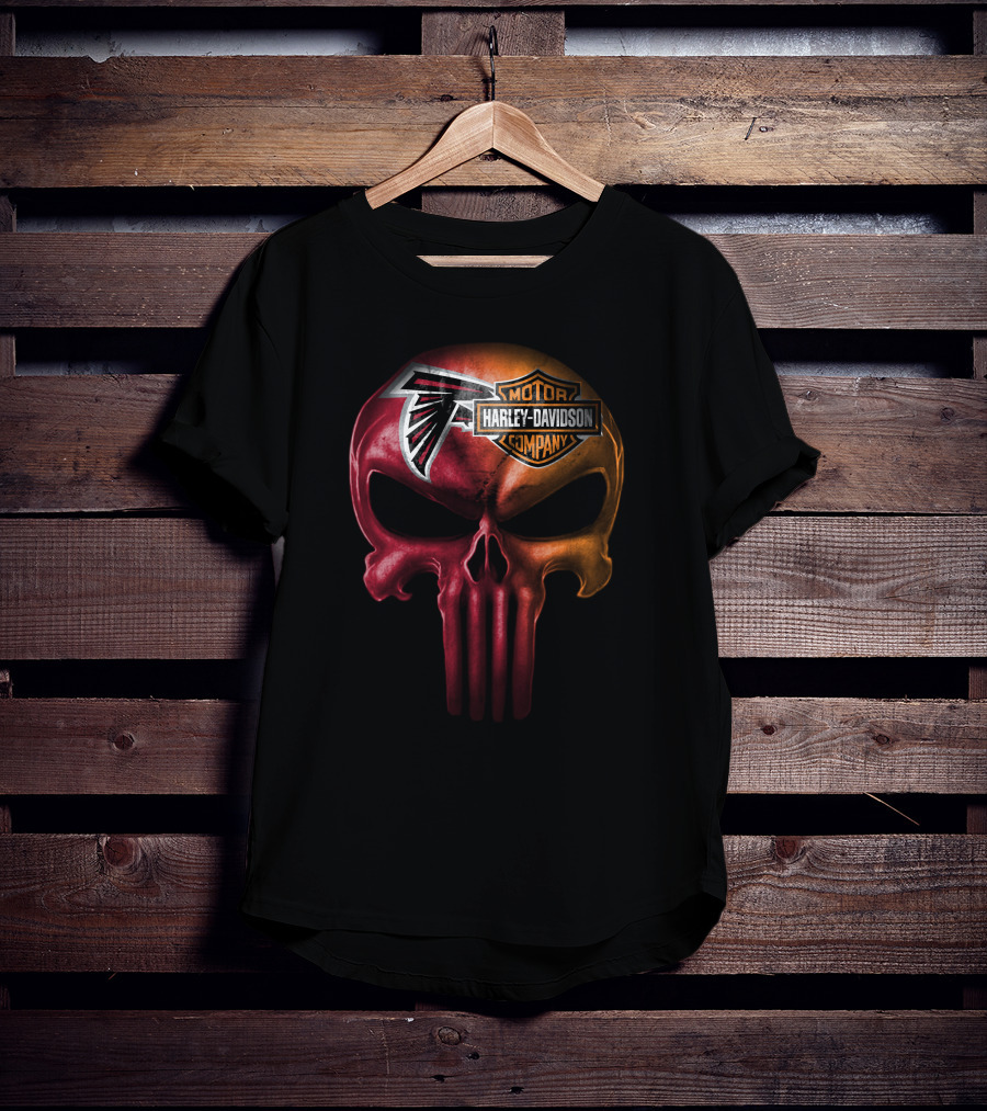 Atlanta Falcons Skull Harley Davidson Motor Company T-Shirt