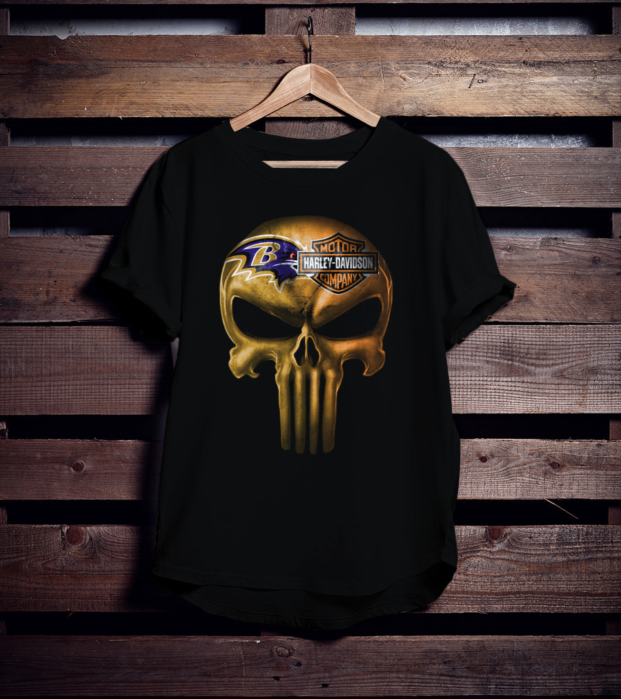 Baltimore Ravens Harley Davidson Skull Logo Fusion T-Shirt