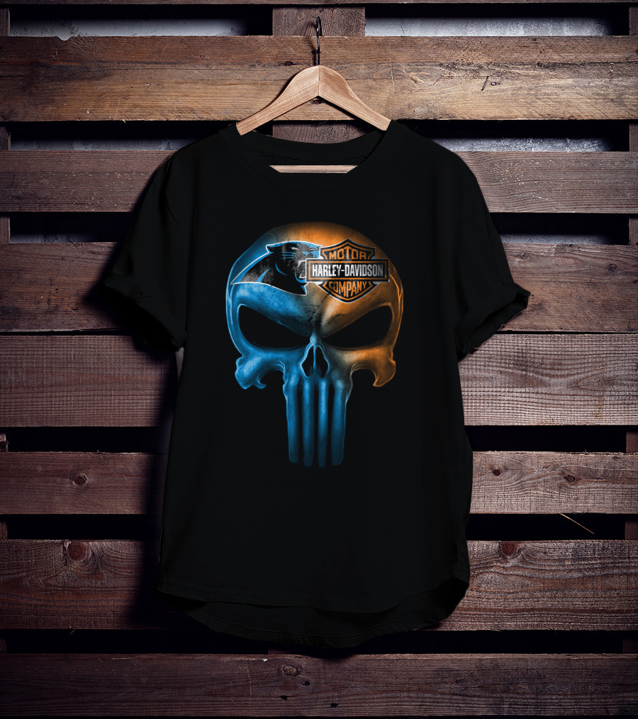 Carolina Panthers Skull Harley Davidson Motorcycle Company T-Shirt