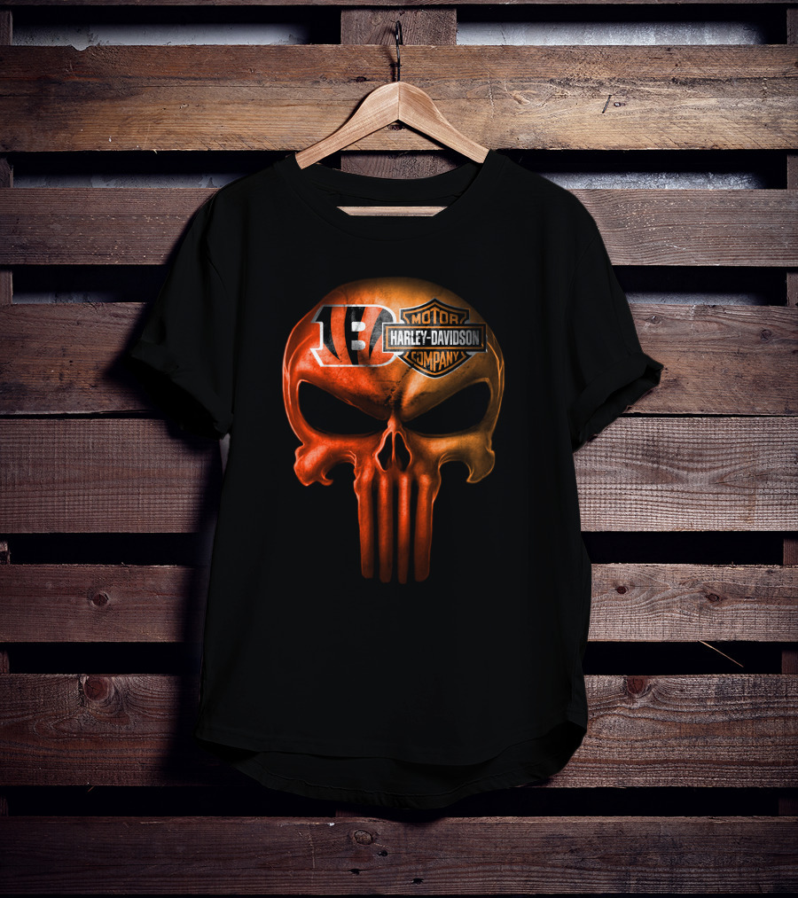 Cincinnati Bengals Harley Davidson Skull T-Shirt