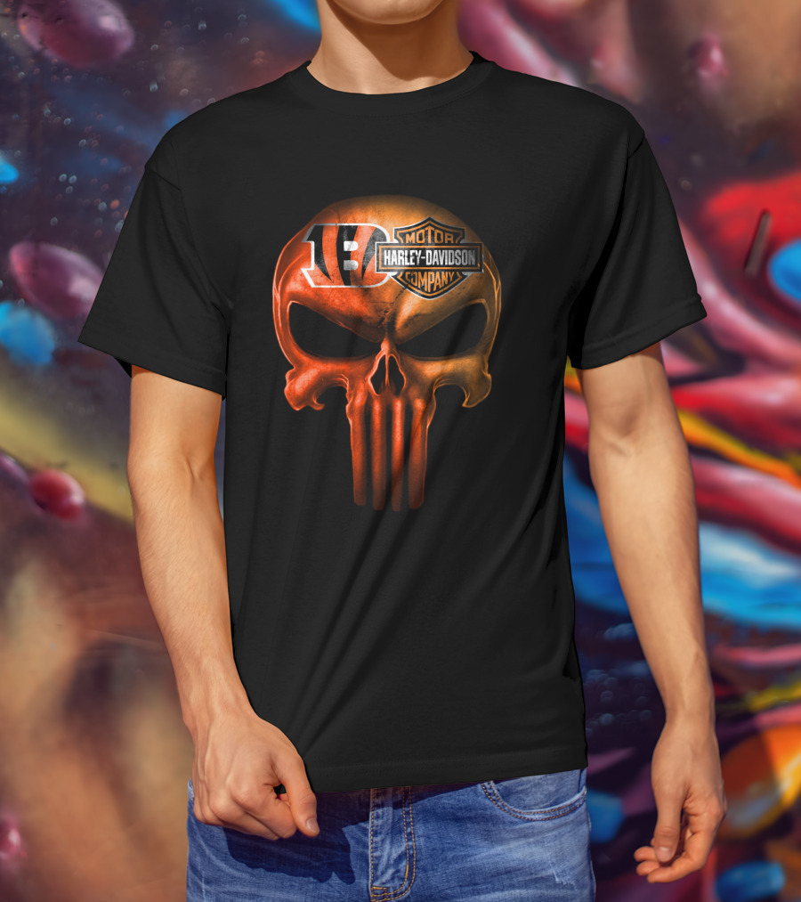 Cincinnati Bengals Harley Davidson Skull T-Shirt