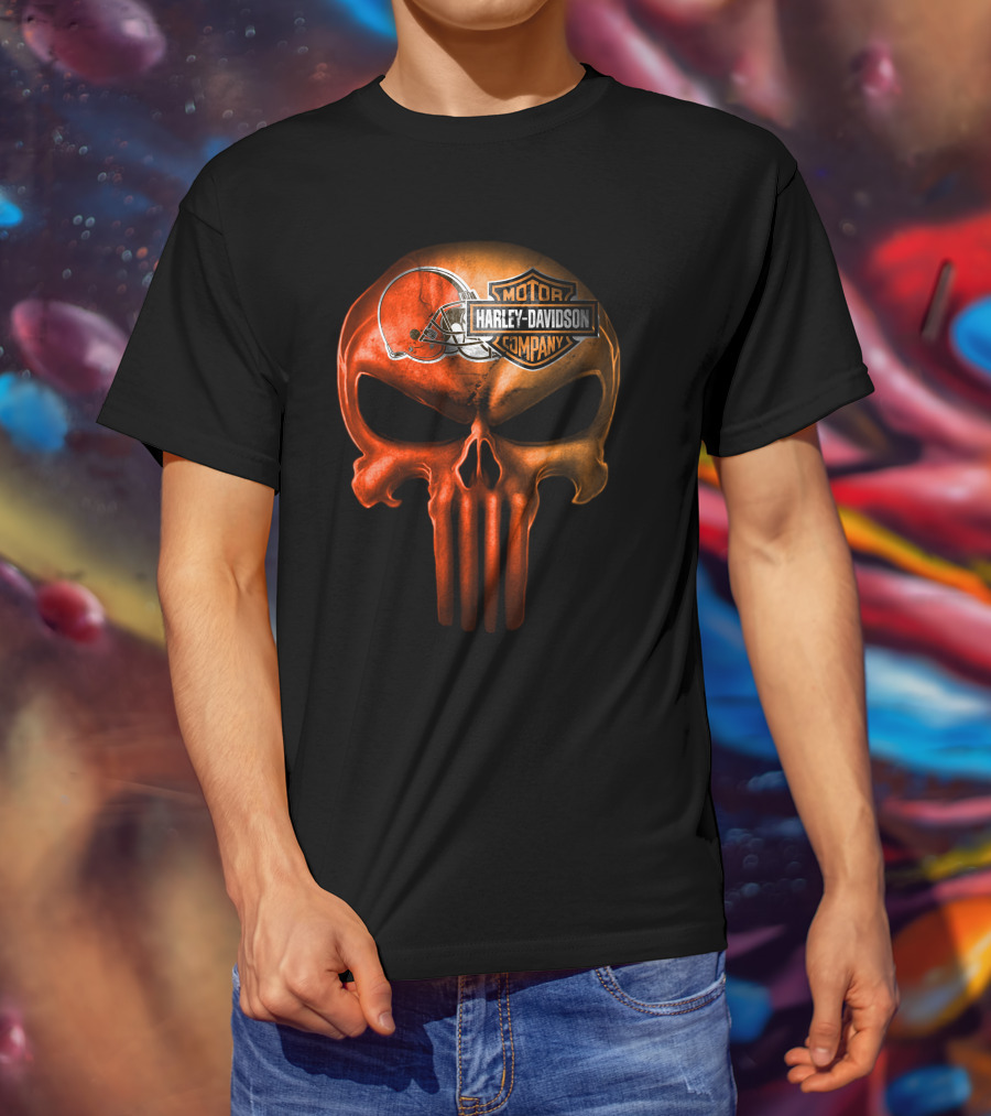 Cleveland Browns Skull Harley Davidson Company T-Shirt