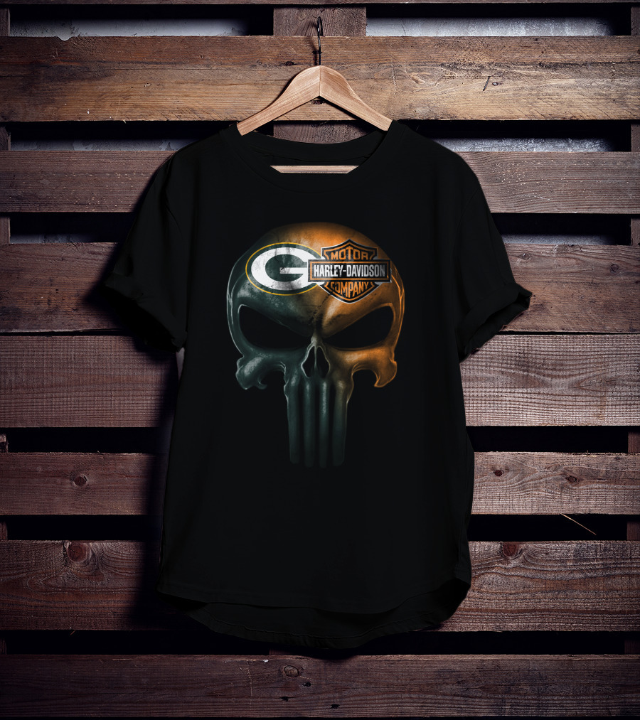 Green Bay Packers Harley Davidson Skull T-Shirt