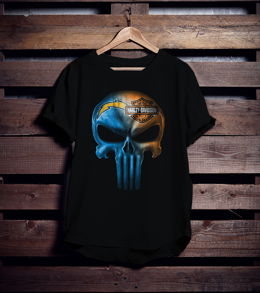 Los Angeles Chargers Skull Harley Davidson Motor Company T-Shirt