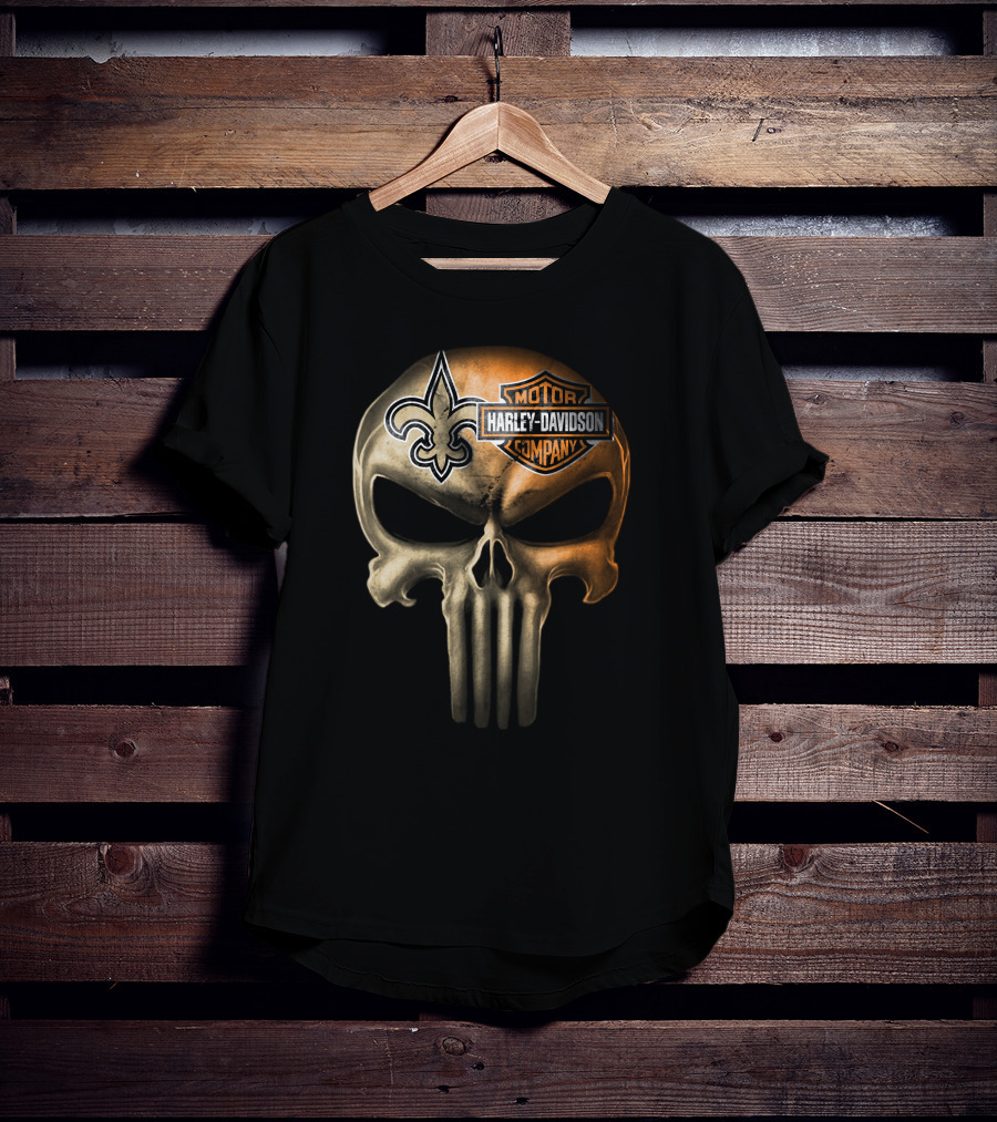 New Orleans Saints Skull Harley Davidson Motor Company T-Shirt