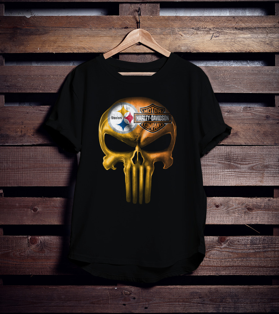 Pittsburgh Steelers Harley Davidson Skull T-Shirt