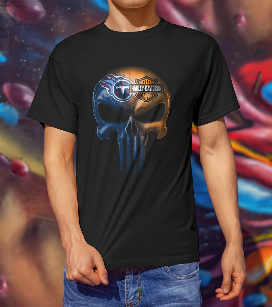 Tennessee Titans Skull Harley Davidson Company Logo Fusion T-Shirt