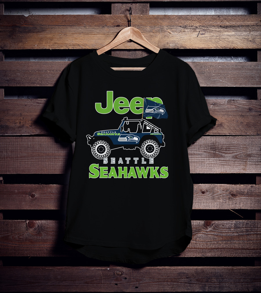 Jeep Seattle Seahawks Team Logo With Flag And Off-Road Vehicle T-Shirt