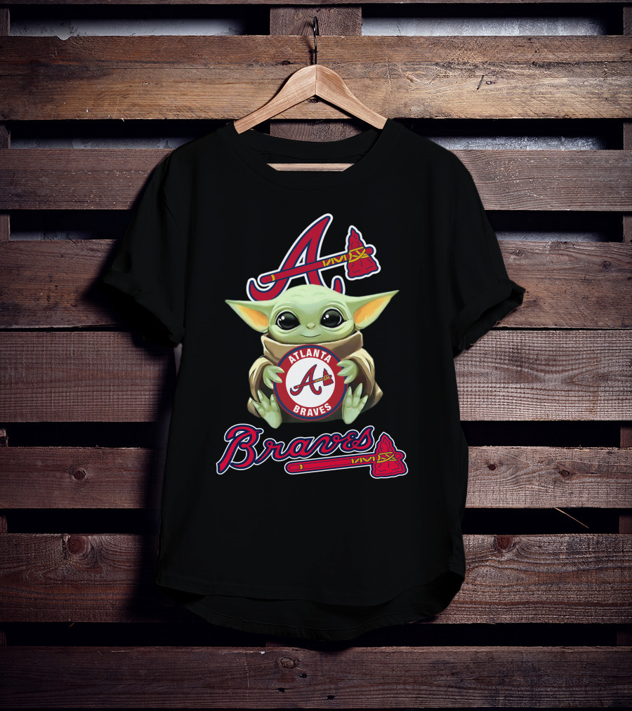 Atlanta Braves Baby Yoda Holding Team T-Shirt