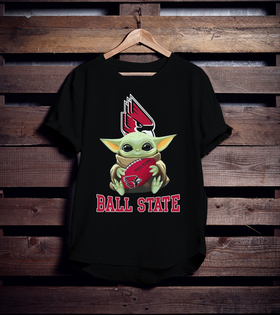 Ball State Cardinals Baby Yoda Football T-Shirt