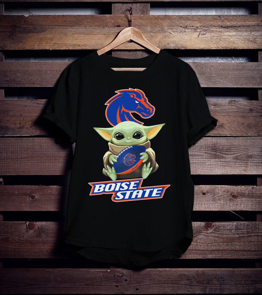 Boise State Broncos Baby Yoda Holding Football T-Shirt