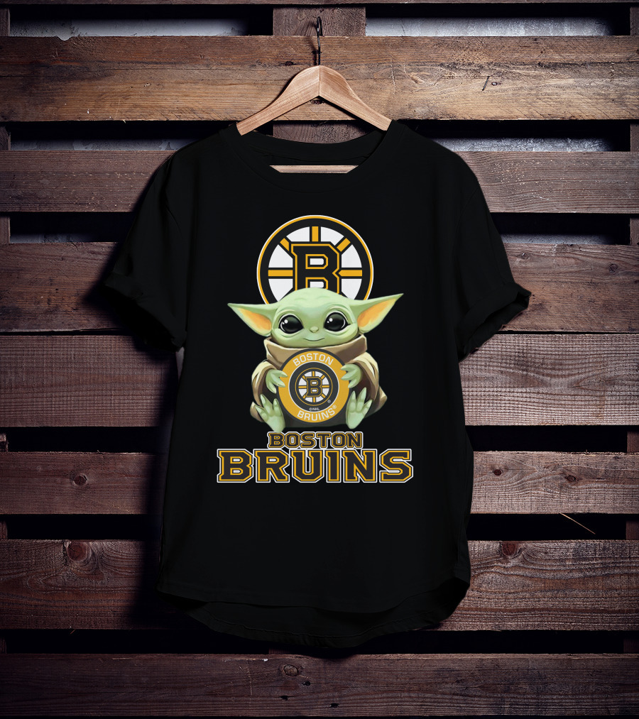 Boston Bruins Baby Yoda Holding Team Logo Plush T-Shirt