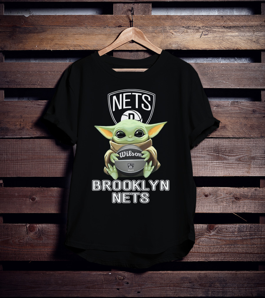 Brooklyn Nets Baby Yoda With Wilson Basketball T-Shirt